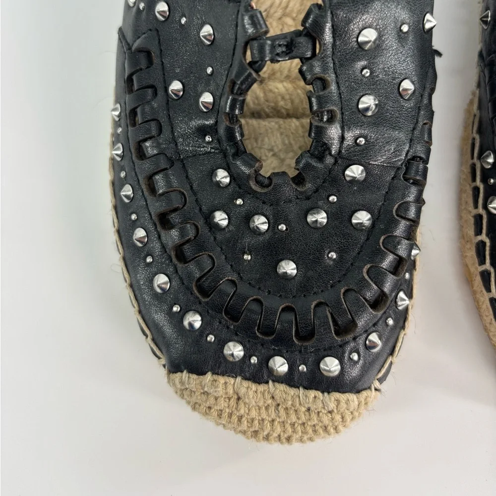 Sam Edelman Liam studded espadrille flats 8.5 runs big black leather silver